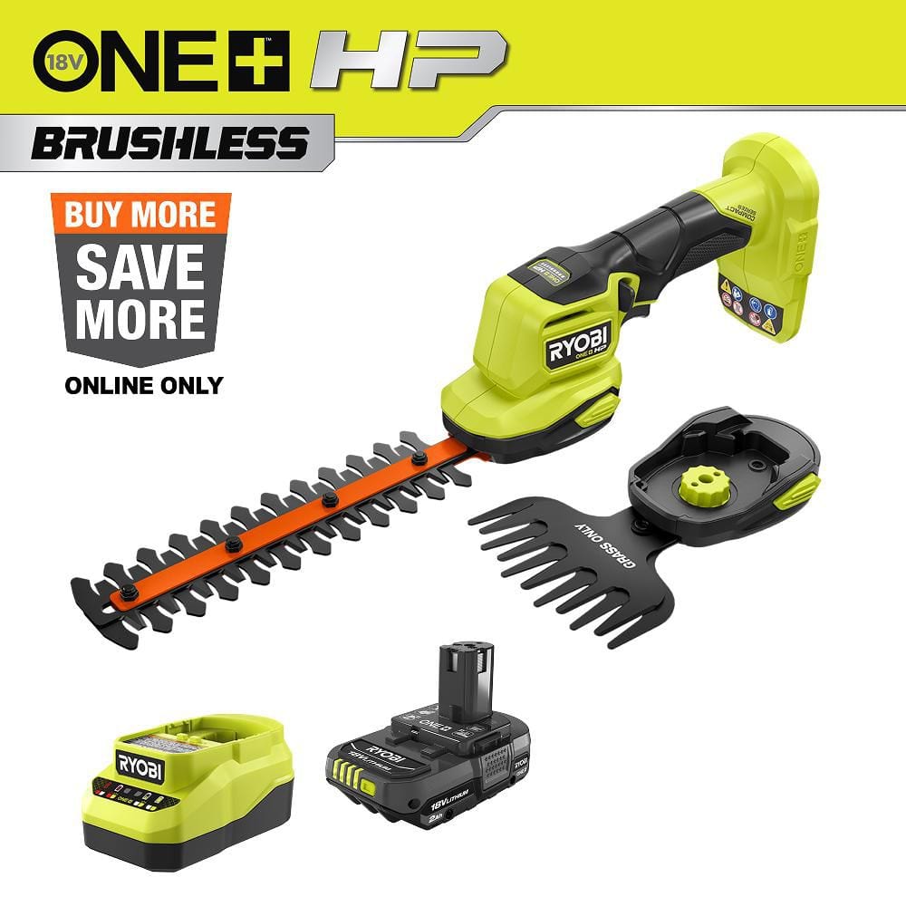 RYOBI ONE+ 18V Cordless Grass Shear and Shrubber Trimmer with 2.0