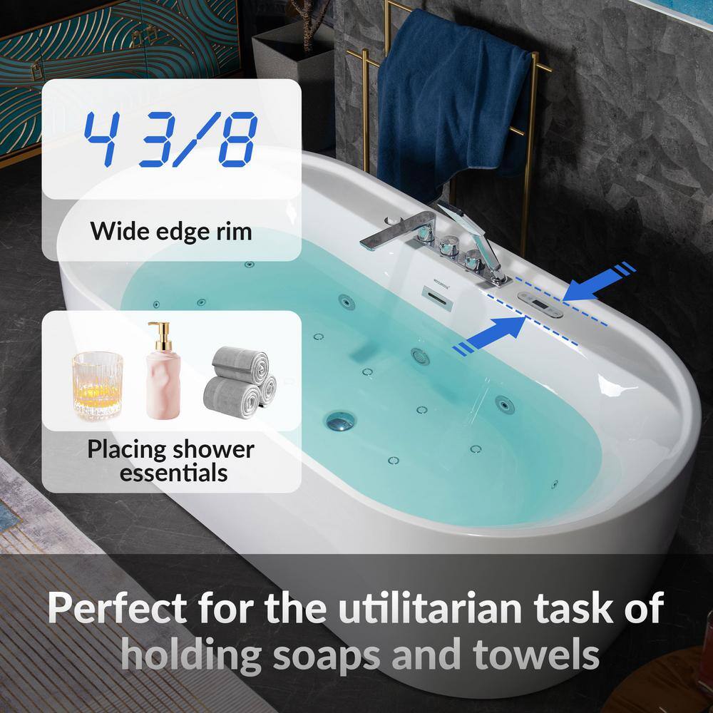 72'' White Acrylic Freestanding Heated Whirlpool Tub
