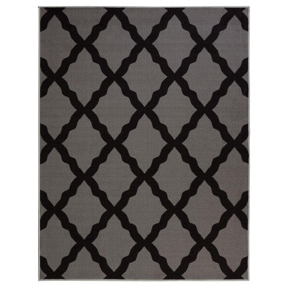 Ottomanson Glamour Collection Non-Slip Rubberback Moroccan Trellis Design  5x7 Indoor Area Rug, 5 ft. x 6 ft. 6 in., Dark Gray PNK7028-5X7