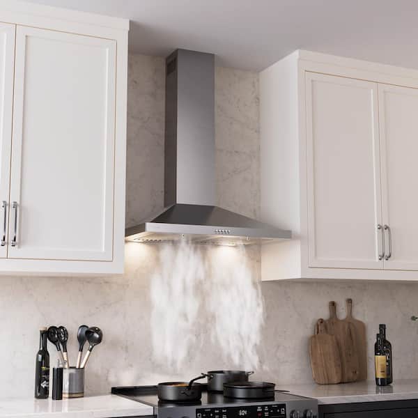 36 in. 380 CFM Convertible Kitchen Wall Mount Range Hood in Stainless Steel with Push Control, LEDs and Carbon Filters