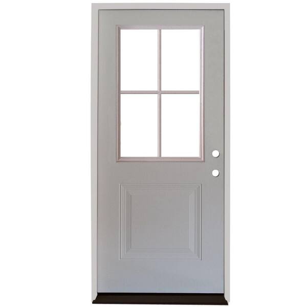 Steves & Sons 32 in. x 80 in. Element Series 4 Lite 1-Panel White Primed Steel Prehung Front Door
