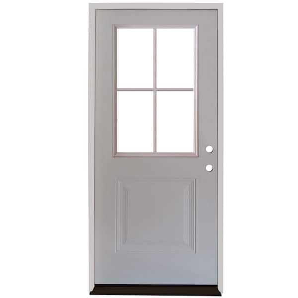 Steves & Sons 36 in. x 80 in. Element Series 4 Lite 1-Panel White Primed Steel Prehung Front Door with 4 in. Wall