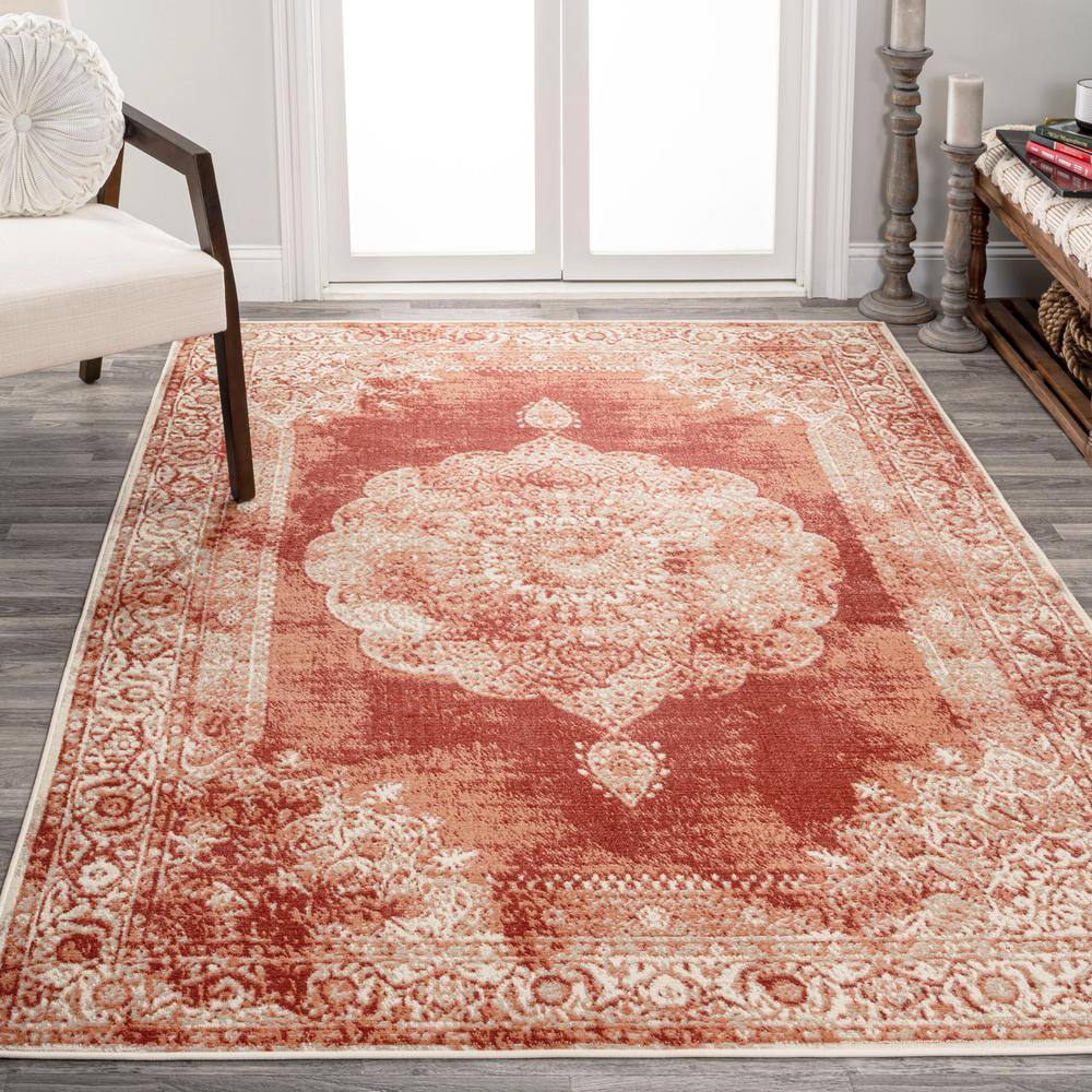 Peach/Ivory Reversible Rectangular Synthetic 4' x 6' Area Rug