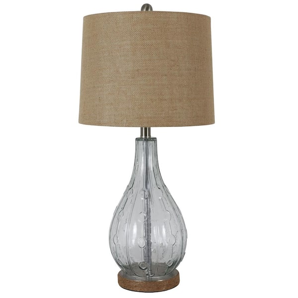 Decor Therapy Emma Embossed 27.5 in. Clear Table Lamp with Burlap Shade ...