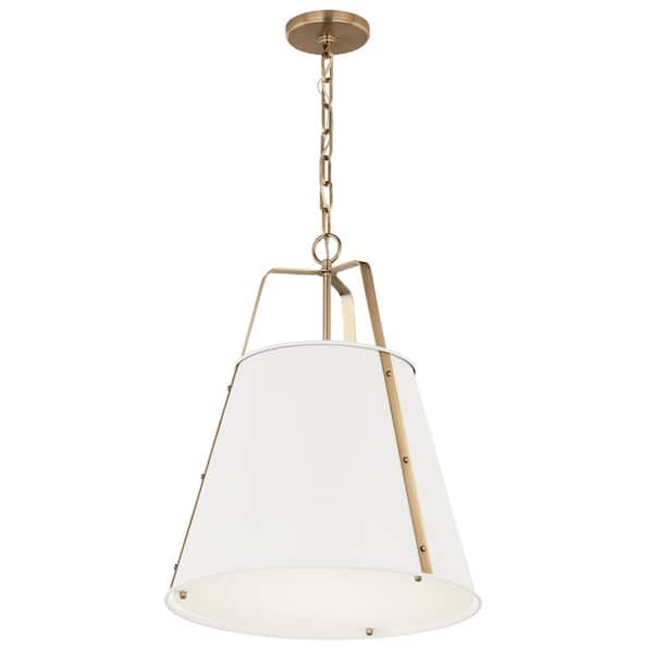 KICHLER Etcher 18 in. 2-Light White and Champagne Bronze Traditional Shaded Hanging Pendant Light with Metal Shade