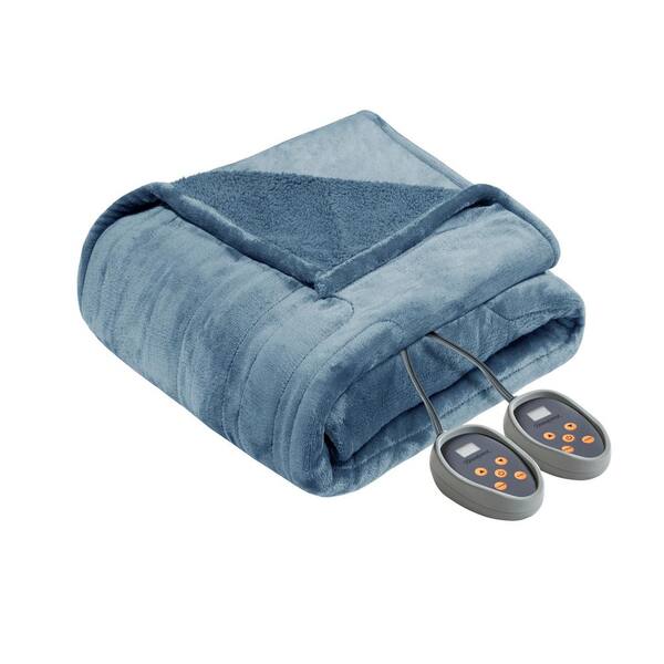 Beautyrest 62 in. x 84 in. Heated Microlight to Berber Blue Twin Blanket BR540377 The Home Depot