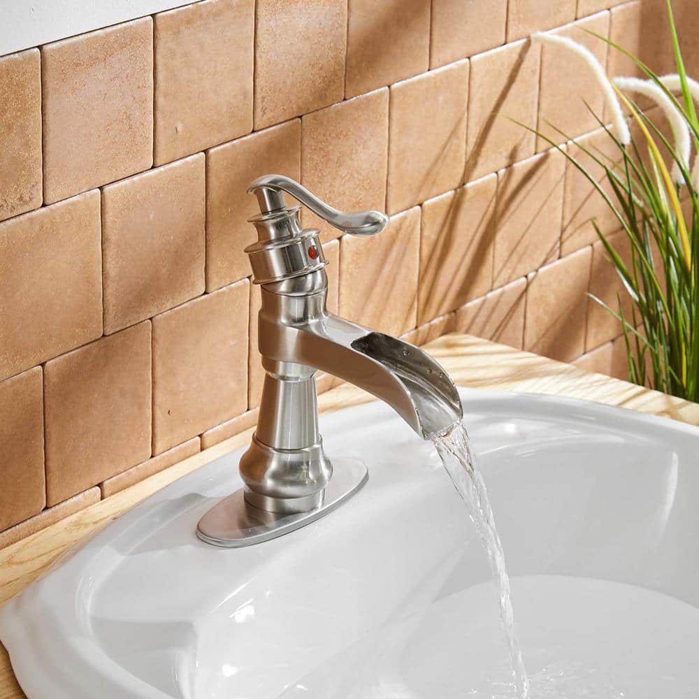Brushed Nickel Single-Handle Waterfall Bathroom Faucet