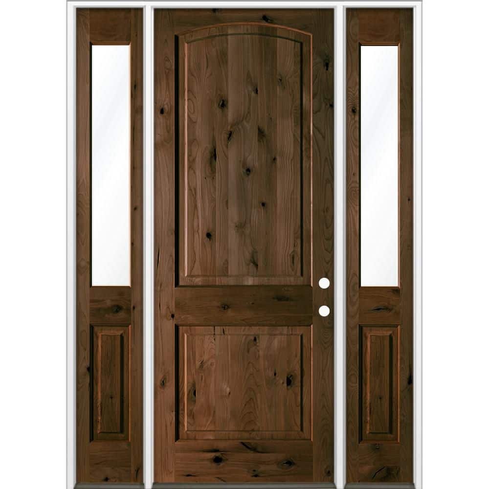 60 in. x 96 in. Knotty Alder 2-Panel Arch-Top Left-H /Inswing Clear Glass Espresso Stain Wood Prehung Front Door W/DHSL price history on PriceWatchPro