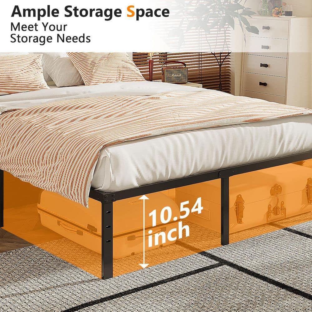 14 in. Black Metal Frame Queen Platform Bed No Box Spring Needed - thumbnail 6