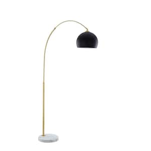 75.5 in. Gold and Black 1 1-Way (On/Off) Arc Floor Lamp for Living Room with Metal Dome Shade