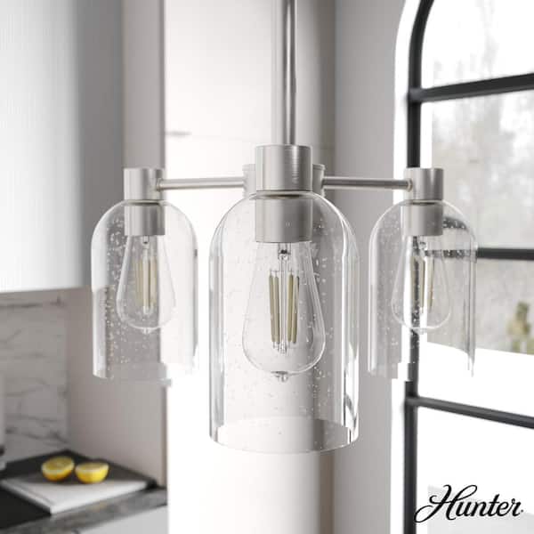 Hunter Lochemeade 3 Light Brushed Nickel Chandelier with Clear Seeded Glass Shades Kitchen Light