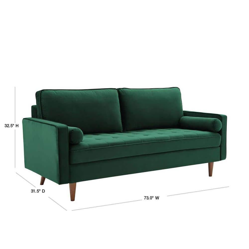 Mid-Century Modern 73'' Green Velvet Tufted Sofa with Wood Legs