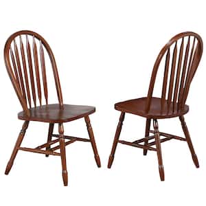 Andrews Distressed Antique White with Chestnut Brown Solid Wood Upholstered Dining Side Chair (Set of 2)