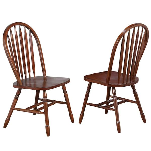 AndMakers Andrews Distressed Antique White with Chestnut Brown Solid Wood Upholstered Dining Side Chair (Set of 2)