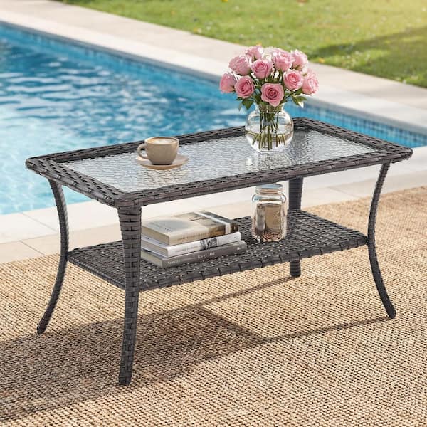 Carolina Brown Rectangle Wicker Outdoor Coffee Table