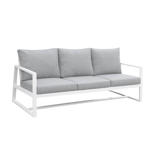 India 35.88 in. Beige/White Solid Fabric 3-Seat Lawson Sofa with Removable Cushions