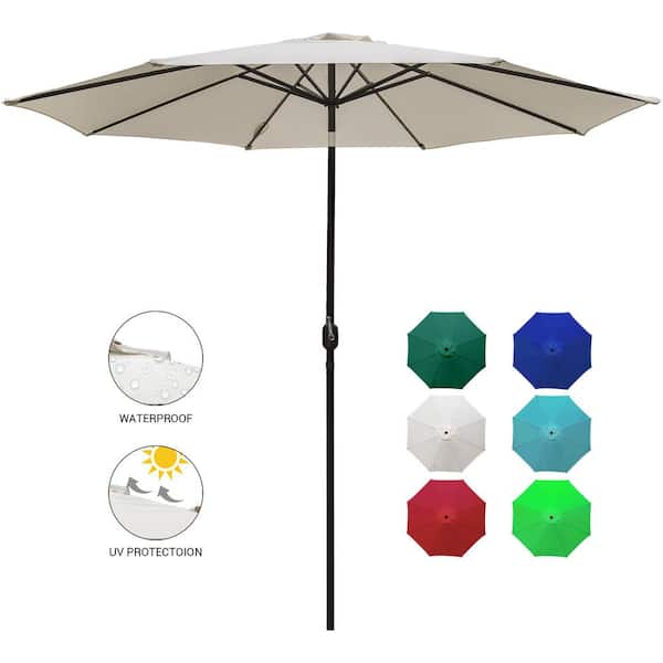 LAUREL CANYON 9 ft. Market Outdoor Patio Umbrella with Push Bottom Tilt and Crank for Backyard Beige
