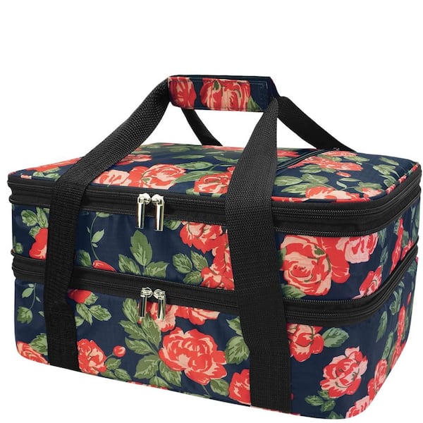 1-Piece 11.4 in. x 15.7 in. x 4.1 in. Flower Expandable Casserole Carrier Bag Set, Double Decker Food Bag, Leakproof