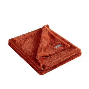 Ribbed Super Soft Stripe Solid Orange Microfiber Throw Blanket