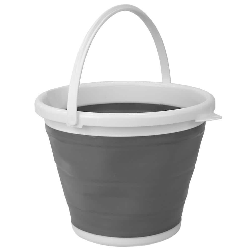 Home Basics 2.6 gal. Grey Collapsible Plastic Bucket, Gray