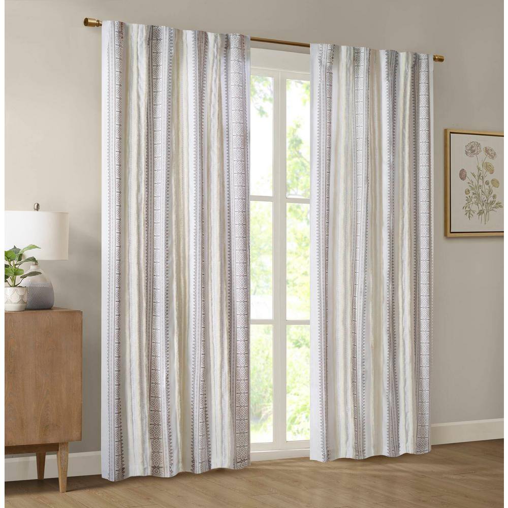Extra Long White Velvet Geometric Stripe Drape Panel