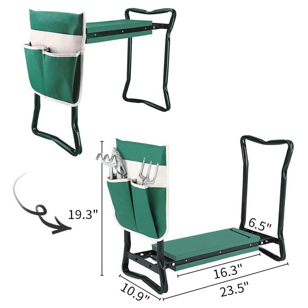 Green Foldable Garden Kneeler Seat with Tool Pouch