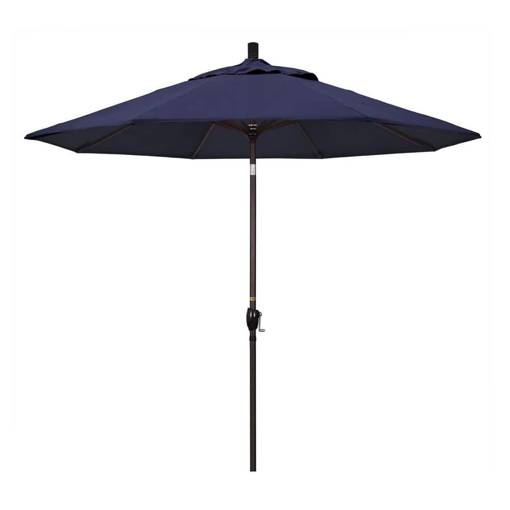 9 ft. Bronze Aluminum Pole Market Aluminum Ribs Push Tilt Crank Lift Patio Umbrella in Navy Sunbrella price history on PriceWatchPro