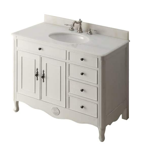 Daleville 38 in. W x 21 in. D x 35 in. H Bathroom Vanity in Distressed Antique White with Single Sink White Marble Top