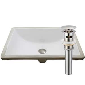 20.25 in. Rectangular Undermount Porcelain Bathroom Sink in White with Overflow Drain in Brushed Nickel