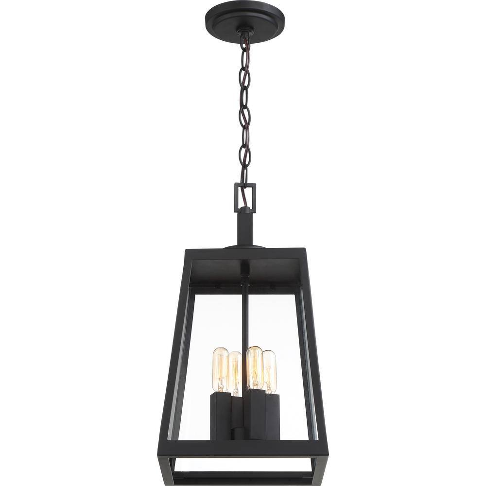 Matte Black Glass 4-Light Hanging Lantern for Indoor/Outdoor