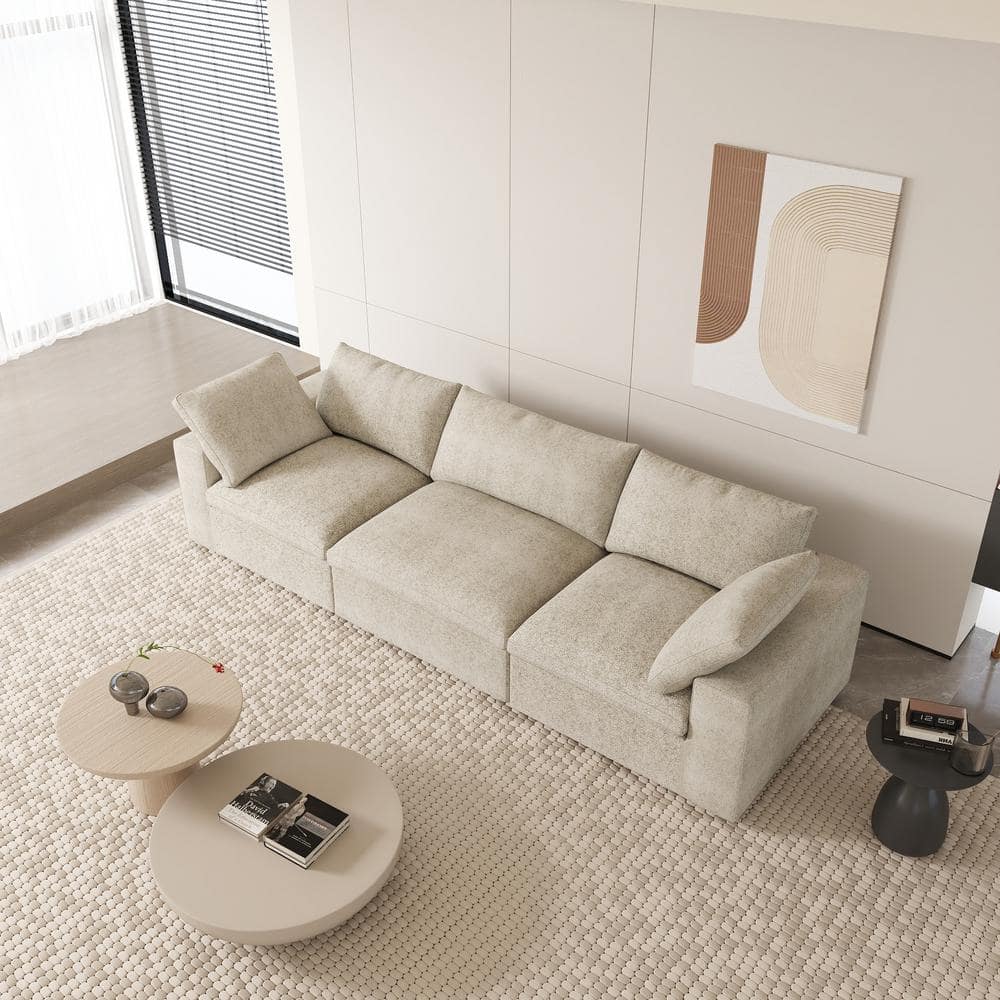 120.45 in. W Square Arm Linen Rectangle Modular Free Combination Sofa in. Brown