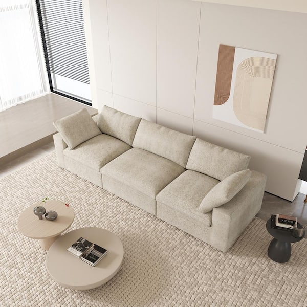 J&E Home 120.45 in. W Square Arm Linen Rectangle Modular Free Combination Sofa in. Brown