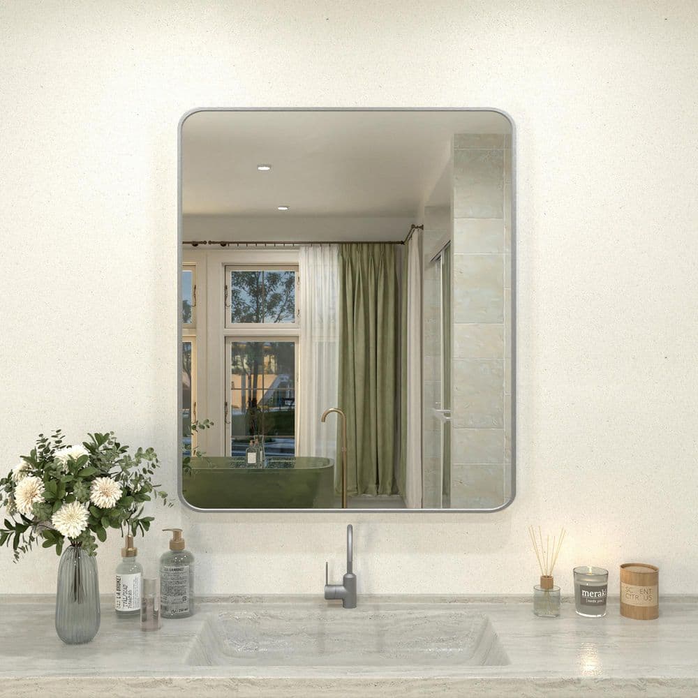 Hermitage Bath Kielo 30 in. W x 36 in. H Rectangular Framed Wall Bathroom Vanity Mirror in Gun ...