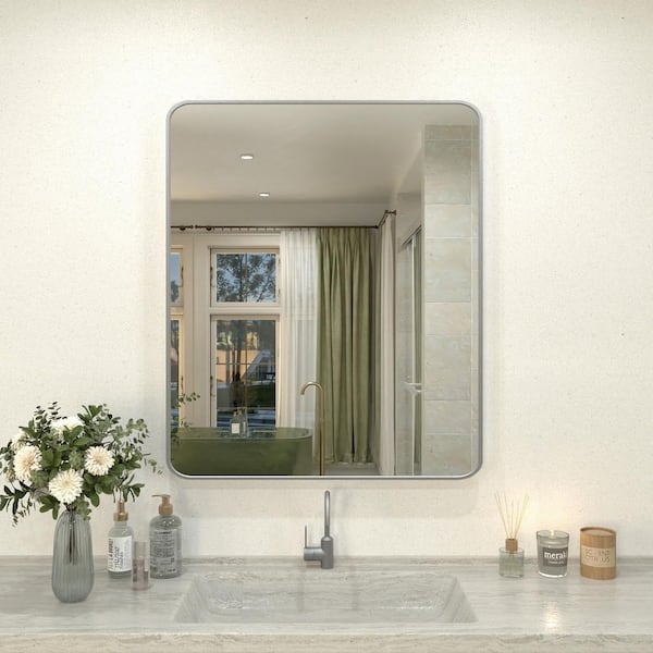 Hermitage Bath Zyphi 30 in. W x 36 in. H Rectangular Framed Wall Bathroom Vanity Mirror in Gun Grey