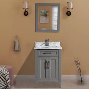 Savona 24 in. W x 22 in. D x 36 in. H Bath Vanity in Grey with Vanity Top in White with White Basin and Mirror