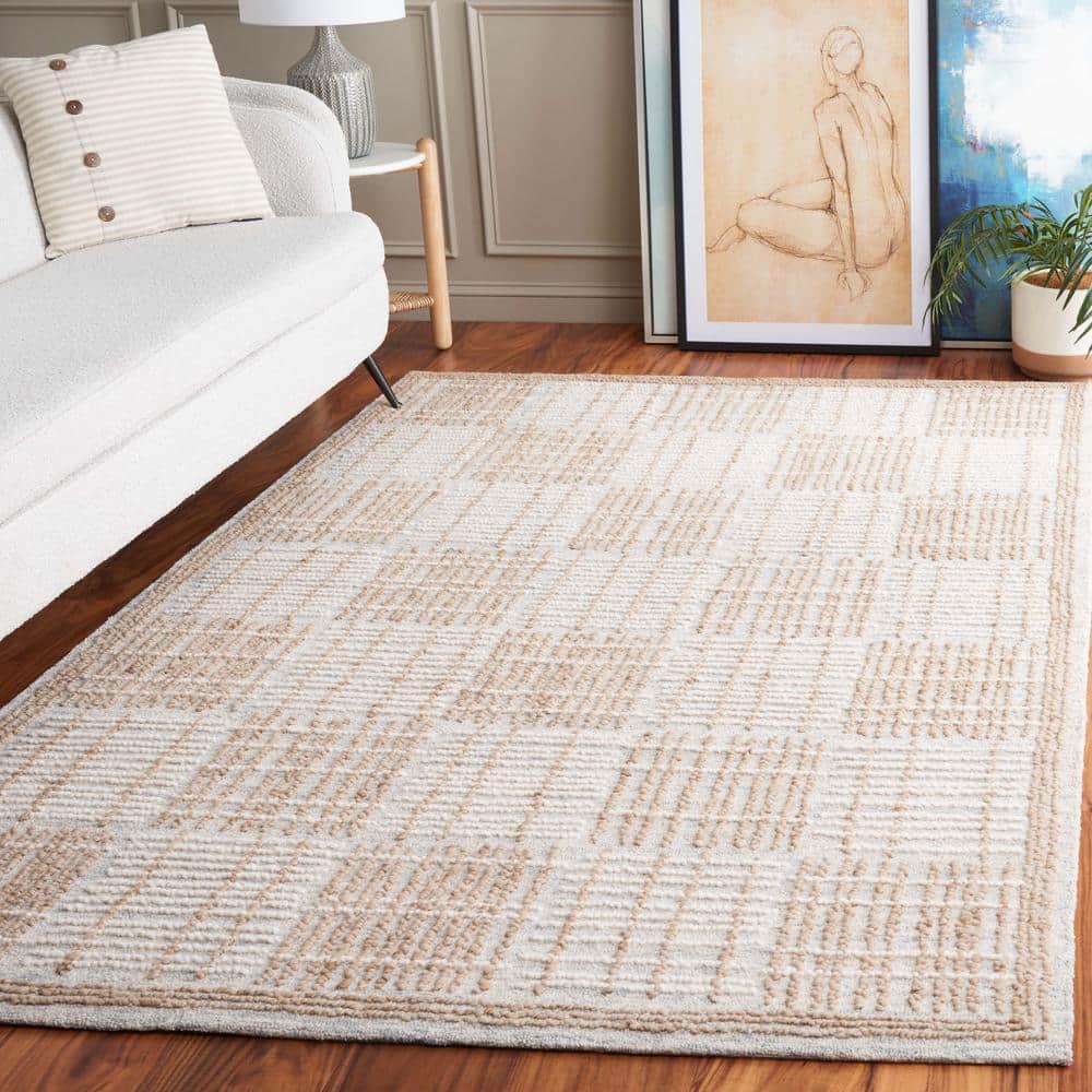 Handmade Tufted Sage and Taupe Abstract Wool Rug, 9' x 12'