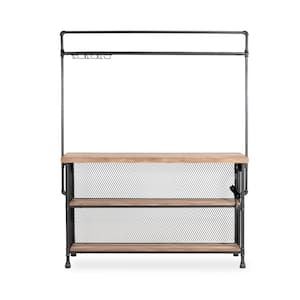 Roelle 77 in. Rustic Sand Black and Natural Tone Metal Bar Height Table With Stemware Rack And Care Kit