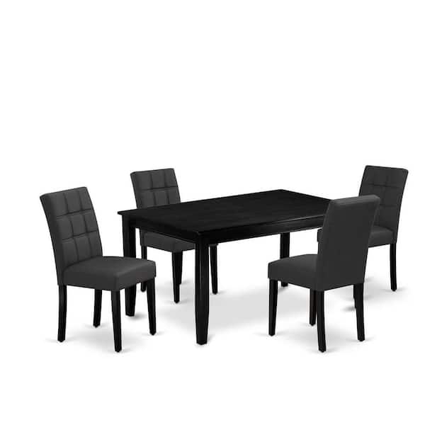 East West Furniture 5-Piece Black Finish Solid Wood Top-Rectangular Dining Room Set-Seats 4