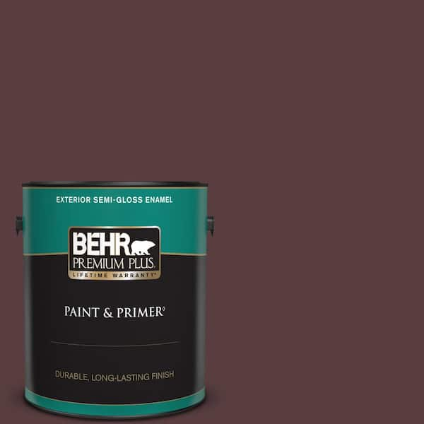 BEHR PREMIUM PLUS 1 gal. #PPU1-02 Divine Wine Semi-Gloss Enamel Exterior Paint & Primer