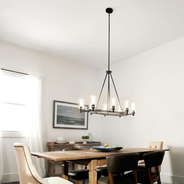 Circolo 36.5 in. 8-Light Olde Bronze Contemporary Shaded Oval Chandelier for Dining Room