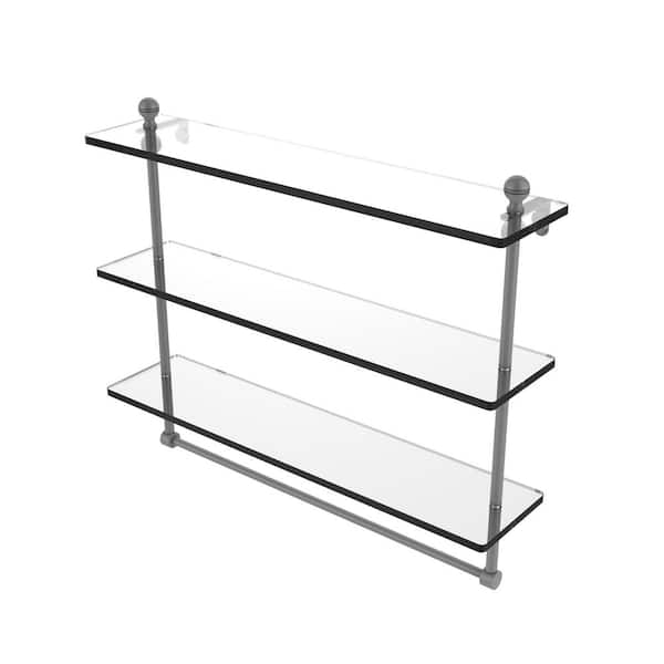 Allied Brass Mambo Collection 22 in. Triple Tiered Glass Shelf with Integrated Towel Bar in Matte Gray