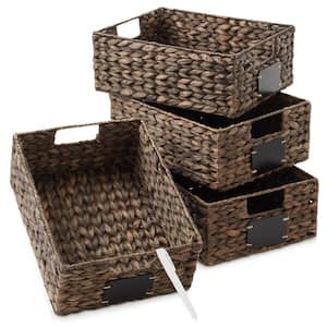 Brown Espresso 10 in. x 13 in. x 5 in. Wicker Water Hyacinth Decorative Baskets Pantry Storage Bins (Set of 4)