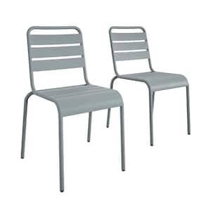 June Light Gray Stackable Metal Outdoor Dining Chair (2-Pack)