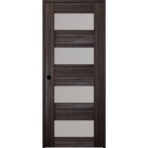 Belldinni Della 18 in. x 80 in. Right-Hand Frosted Glass Solid Core 4-Lite Gray Oak Wood Composite Single Prehung Interior Door