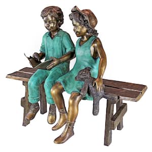 38 in. H Read to Me Boy and Girl on Bench Cast Bronze Garden Statue