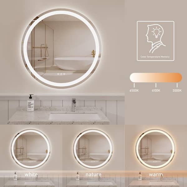 Illume 36 in. W x 36 in. H Round Frameless Dimmable Anti-Fog LED Light Wall Bathroom Vanity Mirror Silver