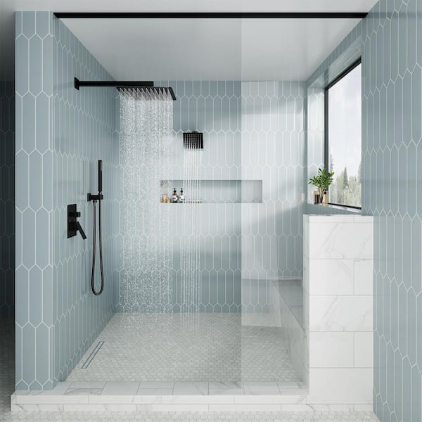 3-Spray Square 12 and 6 in. Dual 3 in 1 Wall Mount Fixed and Handheld Shower Head 1.8 GPM in Matte Black Valve Included