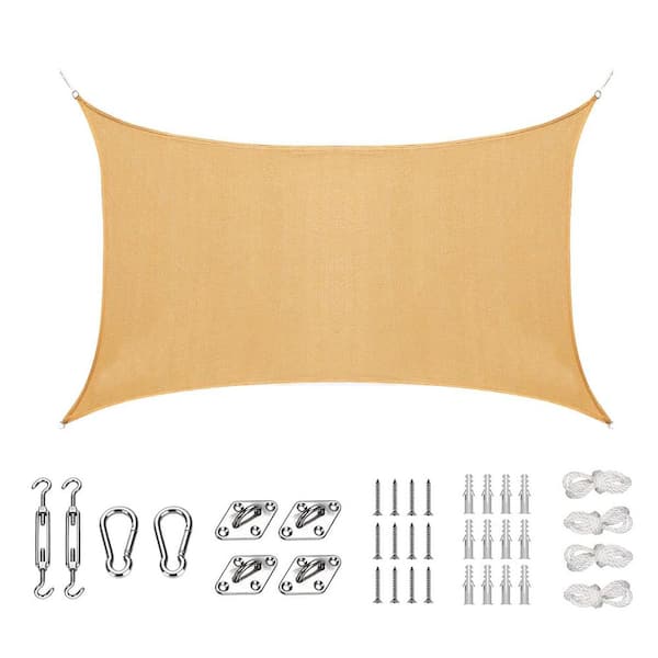 24 ft. x 24 ft. Beige Square Sun Shade Sail Canopy 98% UV Block Outdoor Patio Garden with Hardware Kit