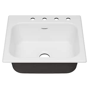 Quince Drop-in Cast Iron 25 in. 4-Hole Single Bowl Kitchen Sink in Brilliant White