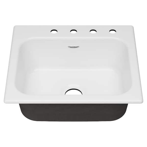 Quince Drop-In Cast Iron 25 in. 4-Hole Single Bowl Kitchen Sink in Brilliant White